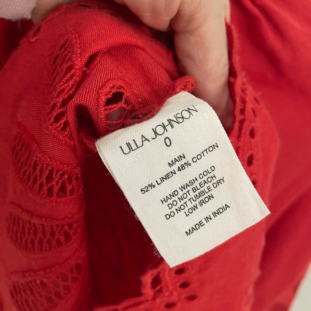 NWT Ulla Johnson Louisa Eyelet Ruffle Linen Blend Top in Poppy.     22 - Picture 13 of 14